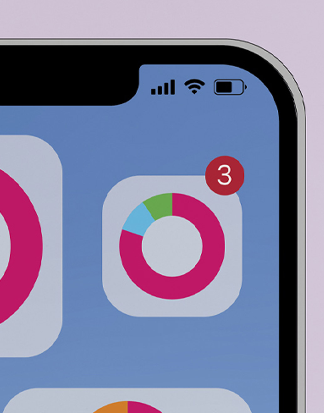 Cropped image of right corner of iphone with pie chart graphic widget