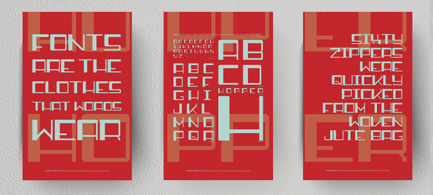 Set of three posters showcasing the modular type.