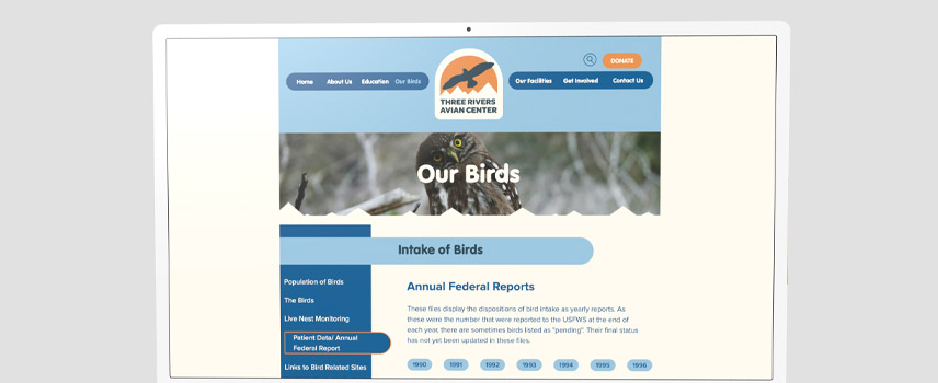 Image of the 'Our Birds' page on desktop